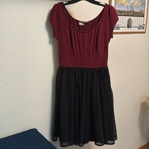 EShakti women’s dress Sz 10 Burgundy Jersey and Tulle, pockets, NWOT ❤️